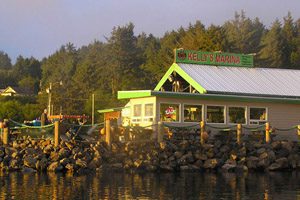 Outside of the crab shack, sitting just off the water