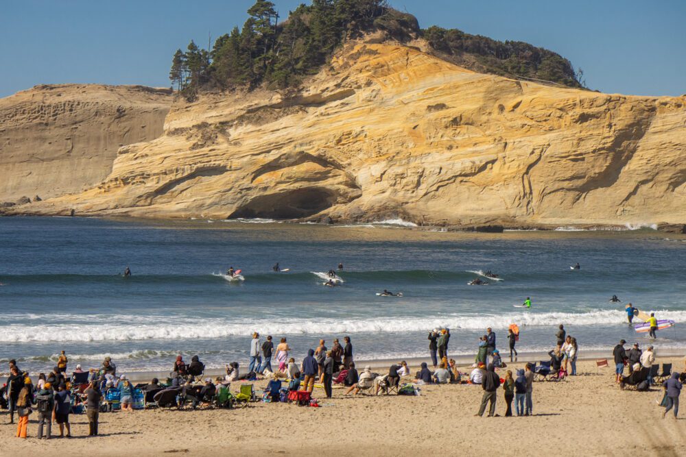 Cape Kiwanda Longboard Classic pacific city oregon surfers beach crowd cliffs