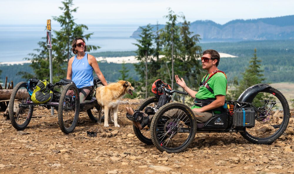adaptive mountain bikers recumbent bikes with dog oregon coast overlook by benmoon